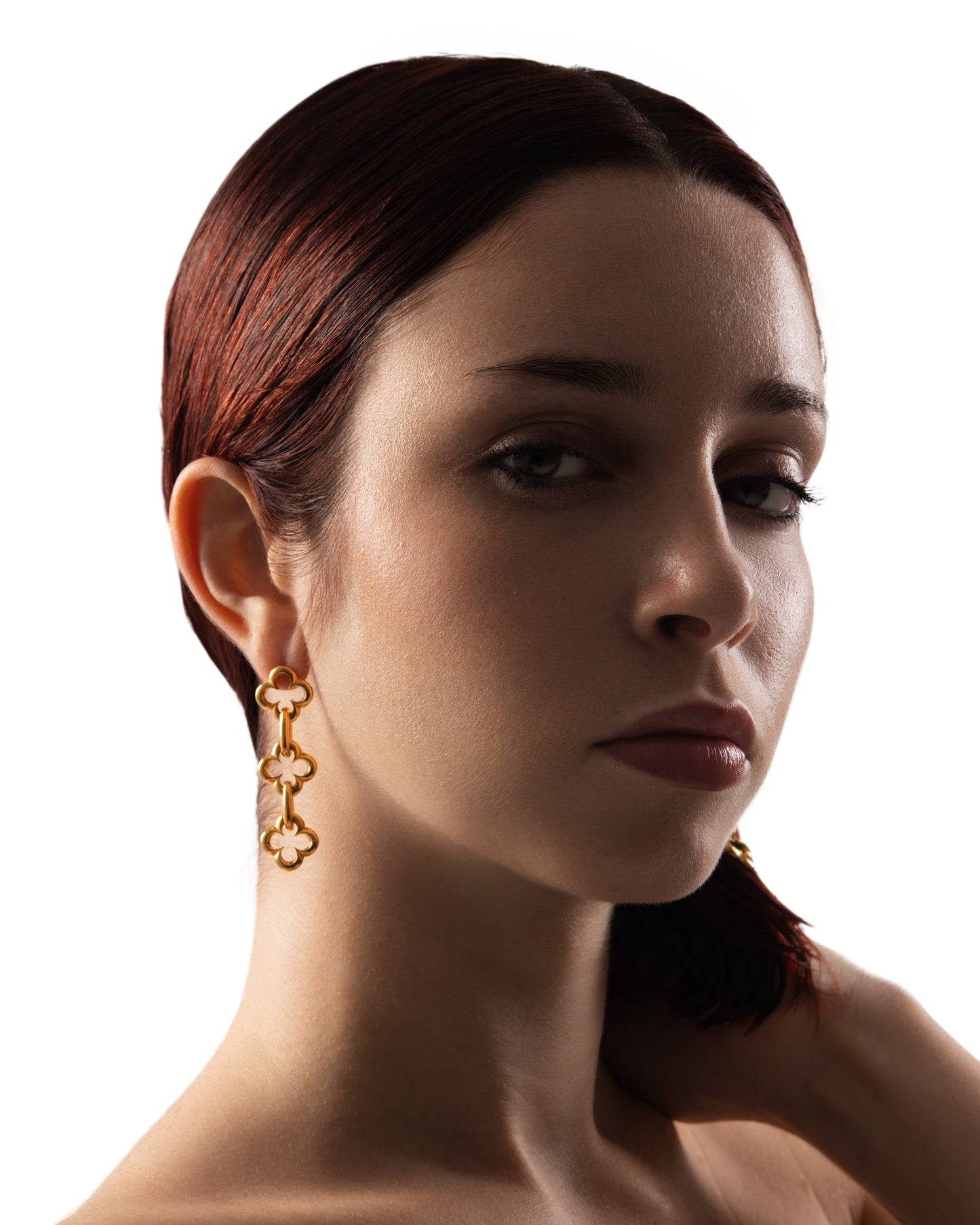 LA FLEUR LONG GOLD PLATED EARRINGS